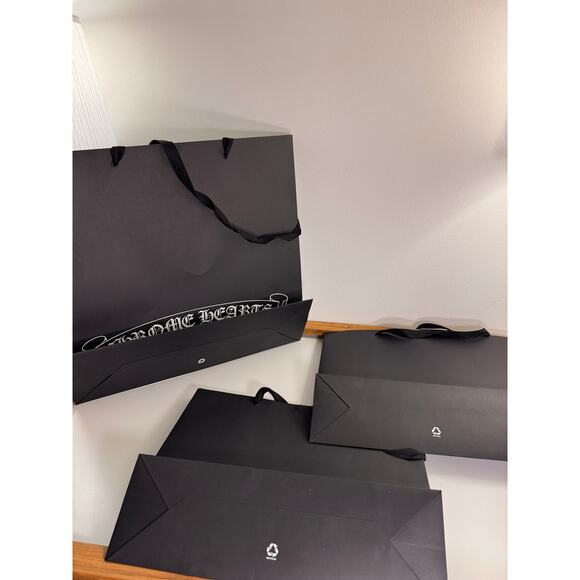 Set of 3 CHROME HEARTS Shopping Bag 1 Large 2 Medium Black White Print - Picture 5 of 11